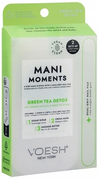 Набір доглядової косметики для рук та нігтів Voesh Mani Moments Double Green Tea Detox Цукровий пілінг 10 г + Кремова маска + Масло 10 г + Пилочка для нігтів (5901887049975)