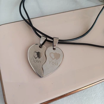 Кулони Серце парні металеві для закоханих love you на шнурках