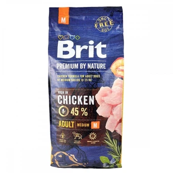 Сухий корм для собак середніх порід з куркою Brit Premium Adult M Бріт Преміум М 15 кг.