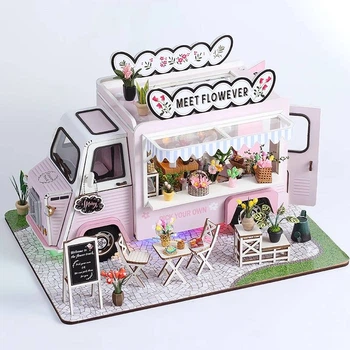 3D конструктор Румбокс «Цветочная машинка Meet Flower Car» DIY 3D конструктор с LED-подсветкой и пылезащитным куполом (HP9993)