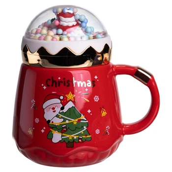Чашка фарфоровая с крышкой Christmas 400 (мл) Красный Yiwu