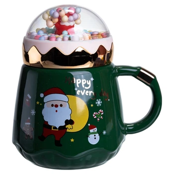 Чашка фарфоровая с крышкой Christmas 400 (мл) Зеленый Yiwu