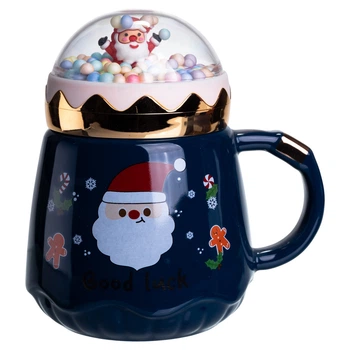 Чашка фарфоровая с крышкой Christmas 400 (мл) Синий Yiwu