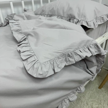 Однотонна підковдра з рюшами 120х90 см Oh My Kids «Light Grey» ранфорс сірий