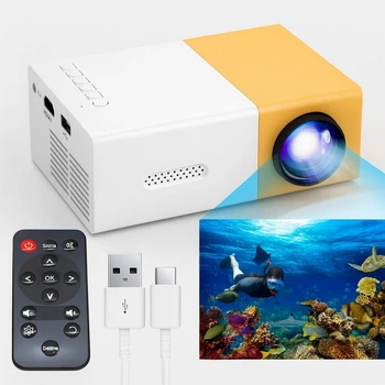 Портативний проектор Full HD 1920x1080 400 люмен помаранчевий USB для дому YG300 з динаміком і пультом.