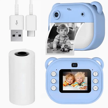 Дитячий фотоапарат миттєвого друку 24 МП з дисплеєм та акумулятором USB з рулоном термопаперу Синій