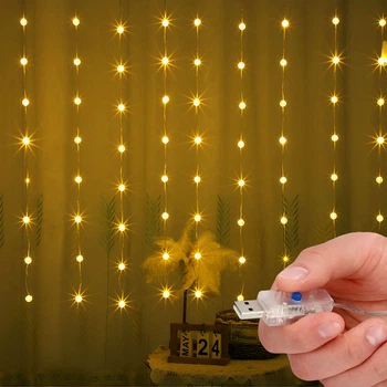 Гирлянда штора 3х3м 242 шарика теплый белый свет от USB с кнопкой на корпусе новогодняя