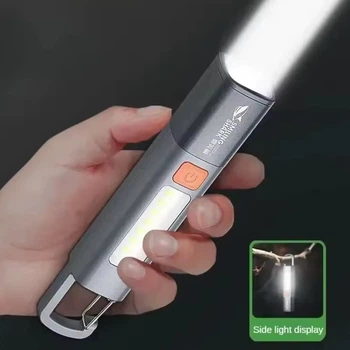 Светодиодный Фонарик SMILING SHARK с USB Зарядкой, Фонарь для Кемпинга с Подвесом, Телескопическим Фокусом и Боковым COB Светлом