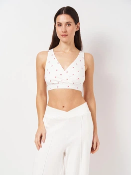 Топ-бра для кормления KOKO Boutique белый с принтом вишенок, на запах, XXL