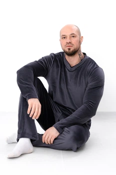Велюровий піжамний однотонний комплект чоловічий Носи своє 56 Графітовий (p-5490-221852)