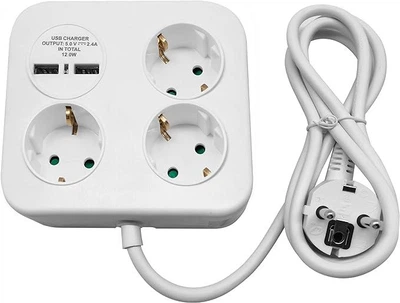 Удлинитель квадратный на 3 розетки и 2 USB 1,4м белый PS-4(GS)/W VIRONE