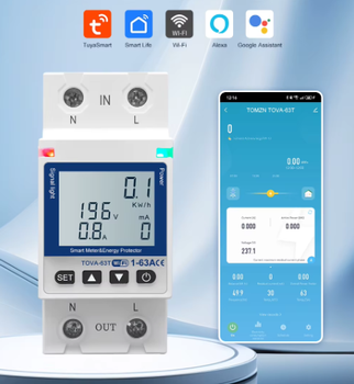 Умное Wi-Fi реле автомат TOMZN TOVA-63T 1P+N 63A со счетчиком электроэнергии