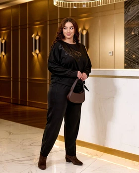 Жіночий святковий трикотажний костюм (блуза + брюки) Uaclothes 56/58 Чорний (like35997-1641913117)