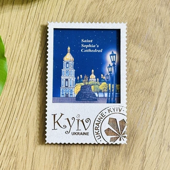 Магніт сувенірний деревʼяний KYIV UKRAINE марка, Софійській Собор, подарунок з Києва та України