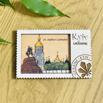 Сувенирный деревянный магнит KYIV UKRAINE марка, Софийский собор, подарок из Киева