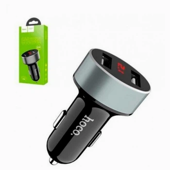 Автозарядка с дисплеем HOCO Z26 High Praise Dual USB Black