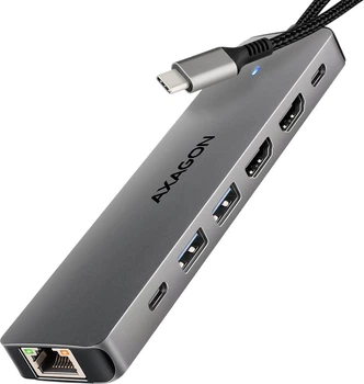 USB-хаб Axagon HMC-7HX2 USB-C 5Gbps DUAL 4K Display 7in1 hub Grey