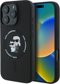 Панель Karl Lagerfeld Silicone Karl&Choupette Heads Ring MagSafe для iPhone 16 Pro Black (3666339318666)