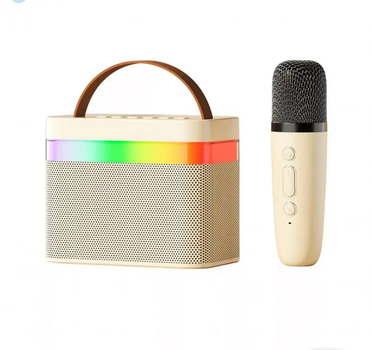 Портативная колонка K18 с микрофоном Bluetooth USB SD FM детская колонка караоке блютуз колонка 5 Вт Бежевый