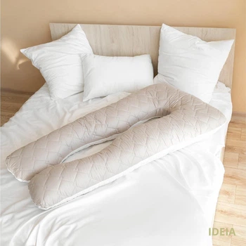 Подушка П-образная IDEIA 140×75×20 см U-shape для беременных, реабилитации и повседневного комфорта с наволочкой на молнии Антиаллергенная Стебана серый + белый
