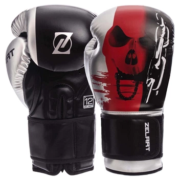 Перчатки боксерские PU Zelart BO-1315 (размер 14oz, чёрный-красный)
