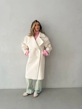 Жіноче пальто оверсайз ITALY з кишенями Milirud L/XL Молочний (615-23-OVERSIZE)