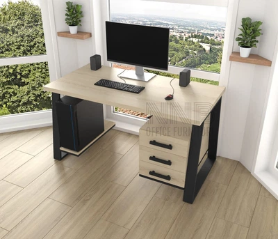 Комп'ютерний стіл з натурального дерева Mister Loft Джорджія Wood 120*70*90 Натуральний Натуральний - Чорний (22100145)