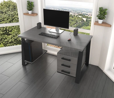 Комп'ютерний стіл з натурального дерева Mister Loft Джорджія Wood 130*60*75 Сірий Камінь Сірий Камінь - Чорний (22100259)
