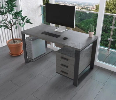 Комп'ютерний стіл з натурального дерева Mister Loft Остін Wood 200*80*82 Сірий Камінь Сірий Камінь - Чорний (22202149)