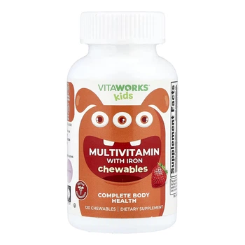 VitaWorks Kids Multivitamin with Iron - 120 chewables дитячі мультивітаміни VitaWorks із залізом для росту, гемоглобіну, енергії та імунітету