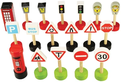Ігровий набір Bigjigs Toys Дерев’яні дорожні знаки 18 шт (BJT061) (691621090619)