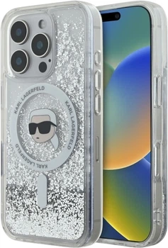 Панель Karl Lagerfeld Liquid Glitter Karl Head Magsafe для iPhone 16 Pro Transparent (3666339319182)