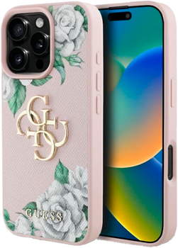 Панель Guess Grained Roses Big 4G для Apple iPhone 16 Pro Pink (3666339427092)