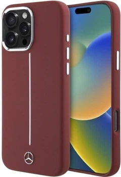 Панель Mercedes-Benz Silicone White Stripe MagSafe для Apple iPhone 16 Pro Max Red (MEHMP16X23SUMSR)