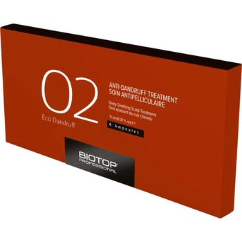 Ампулы против перхоти BIOTOP 02 Eco Dandruff, для очищения кожи головы и устранения перхоти, 6 × 11 мл