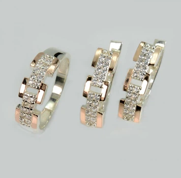 Серебряный комплект с золотыми пластинами Silver Style 226