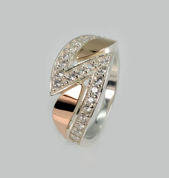 Серебряное кольцо с накладками из золота Silver Style 073к