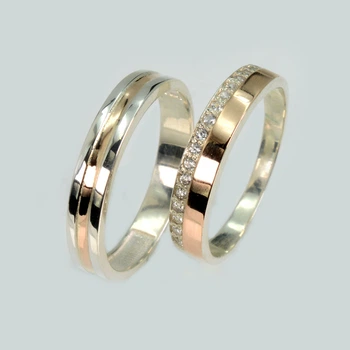 Пара серебряных обручальных колец с золотом Silver Style Обр39098к