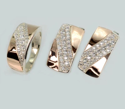 Серебряный комплект с золотыми пластинами Silver Style 123