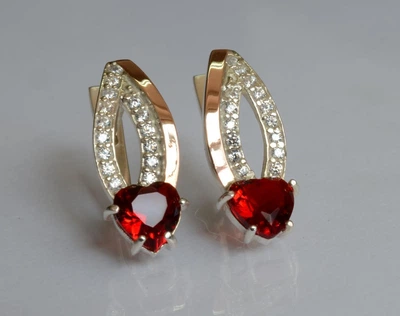Серебряные серьги с гранатом и фианитами Silver Style 174с
