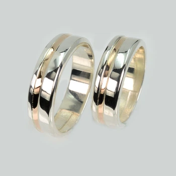 Пара серебряных обручальных колец с пластинами золота Silver Style Обр41Обр41