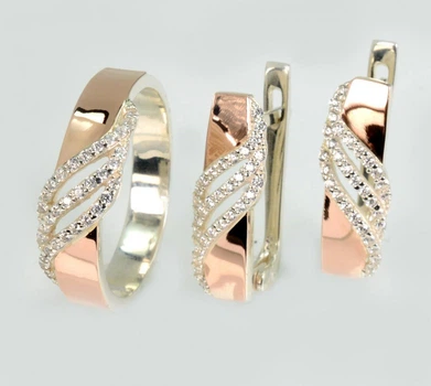 Серебряный комплект с золотыми пластинами Silver Style 197