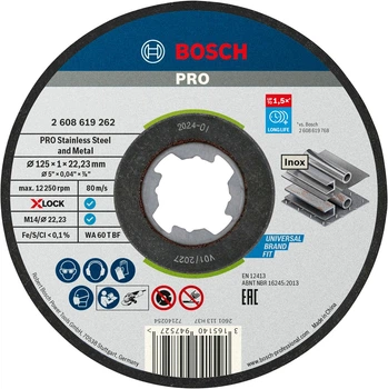 Круг отрезной Bosch X-Lock PRO Stainless Steel and Metal 125×1×22.23 мм, 10 шт (2608619267)