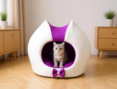 Домик будка для кошек и собак Cat №1 33х43х40 см Фиолетово-серый (м677)