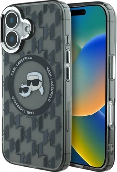 Панель Karl Lagerfeld IML Monogram Karl&Choupette Head MagSafe для iPhone 16 Black (3666339318369)