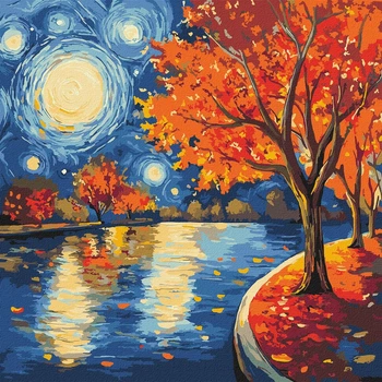 Картина по номерам 40х40см. Осенняя ночь ©art_selena_ua Идейка. KHO6423