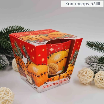 Аромасвеча в стакане CHRISTMAS с ароматом апельсина с гвоздиками 115г/30час горнения, свечка польская
