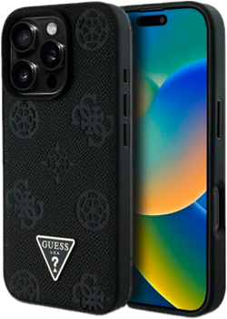 Панель Guess Grained Hot Stamp Peony Triangle Logo MagSafe для Apple iPhone 16 Pro Max Black (3666339427559)