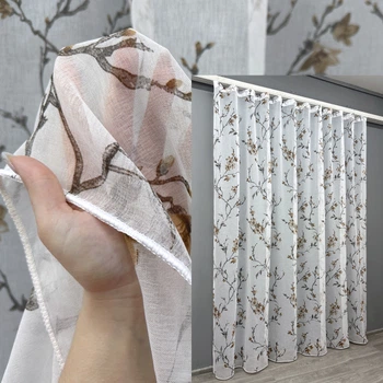 Тюль VR-Textil 1905т Flora Батист Белый с коричневым 300х270 см (40-246)