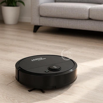 Робот пылесос автоматический аккумуляторный для сухой уборки Sweeping Robot, тихий компактный мини-пылесос для квартиры и офиса с мусорным контейнером и USB-зарядкой Черный, SNR-17-Black
